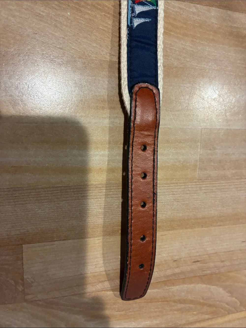 Canterbury Kids Navy Webbing Belt with Brown Leather Trim and Nautical Accent